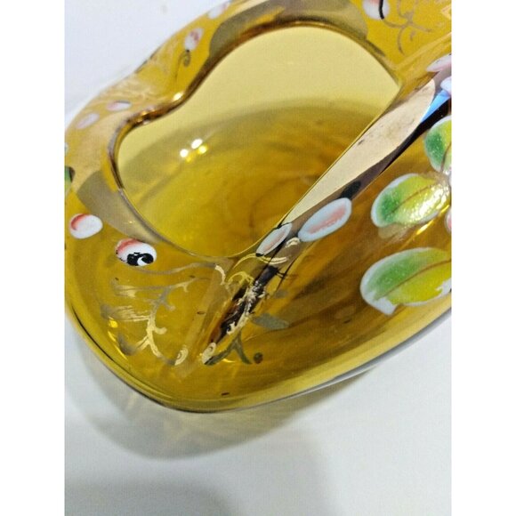Vintage Bohemian Czech Glass Hand Blown/Painted Amber Gold Gild Dish/Ashtray - Picture 10 of 10